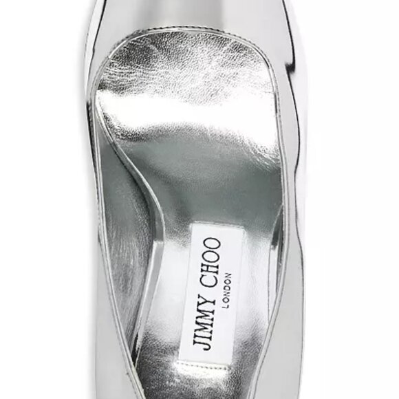 Jimmy Choo IXIA 95MM Mirrored Silver Metallic Leather Pointed Toe Heel Pumps - Picture 8 of 13